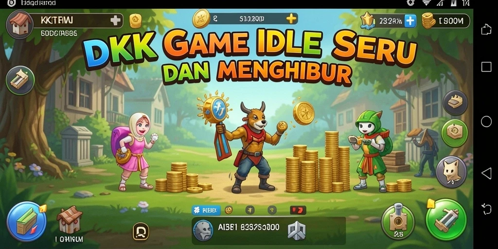 Tangkapan layar gameplay DKK yang menampilkan karakter dan perkembangan dalam game Idle.