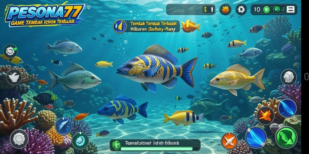 Screenshot gameplay PESONA77 menampilkan aksi seru dalam Tembak Ikan.