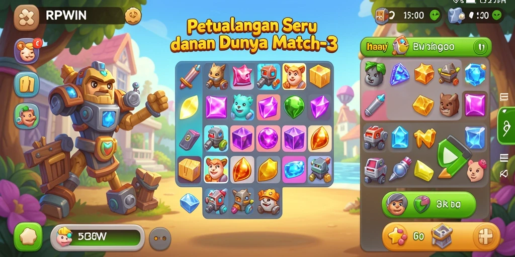 Tangkapan layar gameplay RPWIN yang menarik dan penuh warna dalam kategori Match-3.