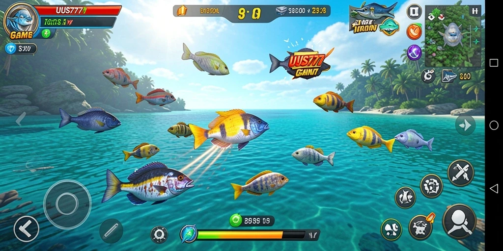 Screenshot gameplay UUS777 menampilkan perburuan ikan yang seru dan menantang.